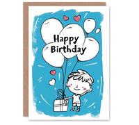 Artery8 Birthday Card Boy Gift Balloons Simple Cute Drawing For Child Kids Son Daughter Greeting Card