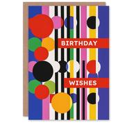 Artery8 Birthday Card Bright Colourful Modern Art Dots Stripes Artwork For Him Her Man Woman Girl Boy Wife Husband Greeting Card