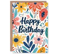 Artery8 Birthday Card Bright Floral Boho Flower Pattern For Her Gran Sister Niece Daughter Wife Woman Greeting Card