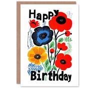 Artery8 Birthday Card Bright Poppy Flower Pattern Floral Design For Her Gran Sister Niece Daughter Wife Woman Greeting Card