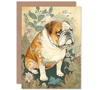 Artery8 Birthday Card Bulldog with Ornate Pattern Fur Coat in Flower Field Modern Watercolour Art Birthday Artery8 Multicolor
