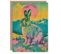 Artery8 Birthday Card Bunny Psychedelic Colour Gradient Meadow For Her Gran Sister Niece Daughter Wife Woman Greeting Card