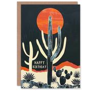 Artery8 Birthday Card Cactus Desert Orange Grey White Sunset For Her Gran Sister Niece Daughter Wife Woman Greeting Card