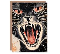 Artery8 Birthday Card Cat Lover Angry Panther Roar Comic Book Style For Him Man Male Dad Brother Son Papa Grandad Greeting Card