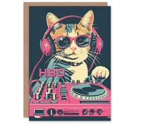 Artery8 Birthday Card Cat Lover DJ Decks Kitty Pink Blue HBD Design For Her Gran Sister Niece Daughter Wife Woman Greeting Card