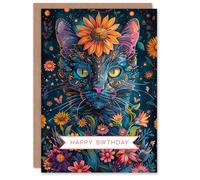 Artery8 Birthday Card Cat Lover Garden Queen Floral Design For Her Gran Sister Niece Daughter Wife Woman Greeting Card