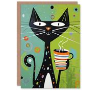 Artery8 Birthday Card Cat Lover Happy Kitty with Coffee Cup For Her Gran Sister Niece Daughter Wife Woman Greeting Card