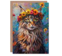 Artery8 Birthday Card Cat Lover Maine Coon Flower Crown For Her Gran Sister Niece Daughter Wife Woman Greeting Card