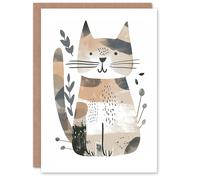 Artery8 Birthday Card Cat Lover Modern Boho Kitty Cute Drawing For Child Kids Son Daughter Greeting Card in White Artery8 White