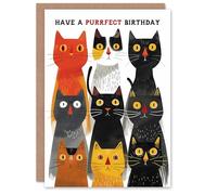 Artery8 Birthday Card Cat Lover Nine Kittens Fun Design Purrfect Pun Blank Arty Art All Occasion Greeting Card