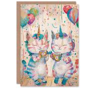 Artery8 Birthday Card Cat Lover Unicorn Balloon Tea Party Cartoon Cute For Child Kids Son Daughter Greeting Card