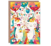 Artery8 Birthday Card Cat Lover Unicorn Party Colourful Cute Cartoon For Child Kids Son Daughter Greeting Card