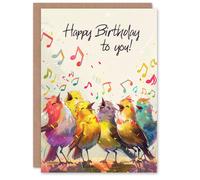 Artery8 Birthday Card Cheerful Singing Birds Colourful Design For Her Gran Sister Niece Daughter Wife Woman Greeting Card