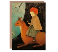 Artery8 Birthday Card Child Riding Weasel Surreal Medieval Painting Blank Arty Art All Occasion Greeting Card Personalised