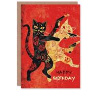 Artery8 Birthday Card Chinese Cats Design Fight Fun Quirky For Him Man Male Dad Brother Son Papa Grandad Greeting Card