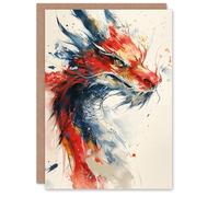 Artery8 Birthday Card Chinese Dragon Red Blue Fantasy Concept Art For Him Man Male Dad Brother Son Papa Grandad Greeting Card
