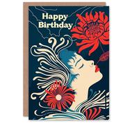 Artery8 Birthday Card Chrysanthemum Abstract Portrait Design For Her Gran Sister Niece Daughter Wife Woman Greeting Card