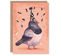 Artery8 Birthday Card Chubby Pigeon Cute Bird in Party Hat For Him Man Male Dad Brother Son Papa Grandad Greeting Card