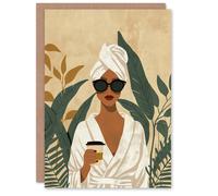 Artery8 Birthday Card Coffee and Plant Lover Sunglasses Babe For Her Gran Sister Niece Daughter Wife Woman Greeting Card