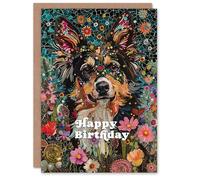 Artery8 Birthday Card Collie Dog Lover Cute Floral Portrait Mosaic For Her Gran Sister Niece Daughter Wife Woman Greeting Card