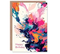 Artery8 Birthday Card Colourful Abstract Liquid Paint Pour Painting For Her Gran Sister Niece Daughter Wife Woman Greeting Card