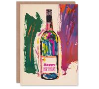 Artery8 Birthday Card Colourful Abstract Wine Cider Bottle For Him Her Man Woman Greeting Card