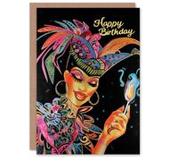 Artery8 Birthday Card Colourful Brazil Carnival Drag Queen Candle For Her Gran Sister Niece Daughter Wife Woman Greeting Card