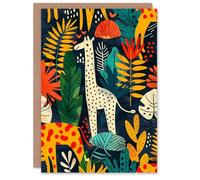 Artery8 Birthday Card Colourful Giraffe Jungle Plant Pattern For Son Daughter Girl Boy Kids Happy Card
