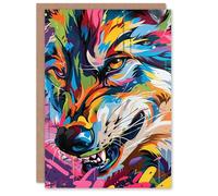 Artery8 Birthday Card Colourful Street Art Graffiti Growling Wolf Blank Arty Art All Occasion Greeting Card Personalised