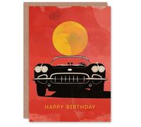 Artery8 Birthday Card Convertible Sports Car Front View Sunset Ride For Him Man Male Dad Brother Son Papa Grandad Greeting Card