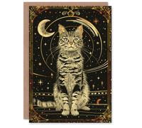 Artery8 Birthday Card Cosmic Feline Cat Lover Tarot Card Style For Her Gran Sister Niece Daughter Wife Woman Greeting Card