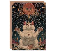 Artery8 Birthday Card Cosmic Feline Overlord Trippy Cat Lover Design For Her Gran Sister Niece Daughter Wife Woman Greeting Card
