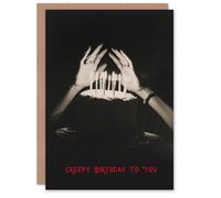 Artery8 Birthday Card Creepy Cake Many Candles Warming Hands For Her Gran Sister Niece Daughter Wife Woman Greeting Card