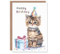 Artery8 Birthday Card Cute Baby Cat Kitten Party Hat Kids Child For Son Daughter Girl Boy Happy Card