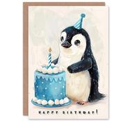 Artery8 Birthday Card Cute Baby Penguin Cake Cartoon Kids Child For Son Daughter Girl Boy Happy Card