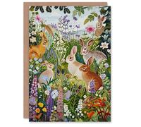 Artery8 Birthday Card Cute Bunny Rabbits Wildflower Meadow For Her Gran Sister Niece Daughter Wife Woman Greeting Card