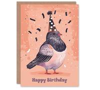 Artery8 Birthday Card Cute Chubby Pigeon Bird in Party Hat For Him Man Male Dad Brother Son Papa Grandad Greeting Card