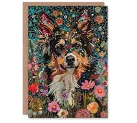 Artery8 Birthday Card Cute Collie Dog Lover Floral Portrait Mosaic For Her Gran Sister Niece Daughter Wife Woman Greeting Card