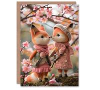 Artery8 Birthday Card Cute Felt Foxes Love Kiss Floral Forest Walk For Her Wife Woman Partner Girlfriend Greeting Card