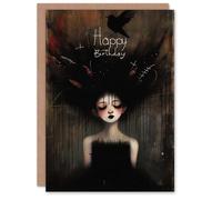 Artery8 Birthday Card Cute Goth Girl Strange Dark Portrait Painting For Her Woman Sister Niece Daughter Granddaughter Greeting Card