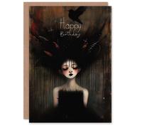 Artery8 Birthday Card Cute Goth Strange Dark Portrait Painting in Black Artery8 Black
