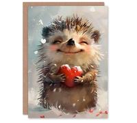 Artery8 Birthday Card Cute Hedgehog in Love Winter Snow Romantic For Him or Her Partner Greeting Card
