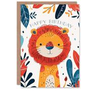 Artery8 Birthday Card Cute Jungle Lion Bright Cartoon Drawing For Child Kids Son Daughter Greeting Card