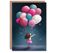 Artery8 Birthday Card Cute Little Girl Balloons Night Sky For Her Gran Sister Niece Daughter Wife Woman Greeting Card