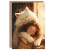 Artery8 Birthday Card Cute Little Girl and Giant Cat Pet Love For Son Daughter Girl Boy Kids Happy Card