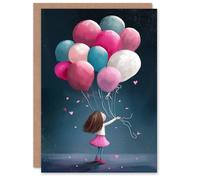 Artery8 Birthday Card Cute Little Girl Balloons Night Sky For Her Gran Sister Niece Daughter Wife Woman Greeting Card