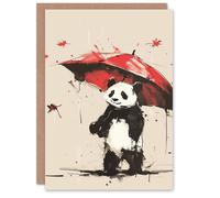 Artery8 Birthday Card Cute Panda with Red Umbrella Autumn Weather For Her Gran Sister Niece Daughter Wife Woman Greeting Card