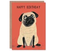 Artery8 Birthday Card Cute Pug Dog Lover Quirky Animal Pet Portrait Blank Arty Art All Occasion Greeting Card