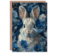 Artery8 Birthday Card Cute Rabbit Bunny Blue Flower Pattern For Her Gran Sister Niece Daughter Wife Woman Greeting Card