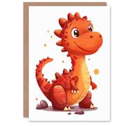 Artery8 Birthday Card Cute Red Baby Dinosaur Cartoon For Son Daughter Girl Boy Kids Happy Card